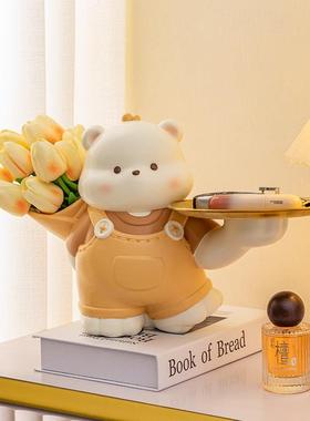 新款捧花插花暴力熊钥匙收纳玄关摆件门口入户场景托盘树脂装饰品