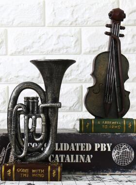 欧式复古乐器做旧咖啡厅酒吧家居饰品客厅卧室电视机柜装饰摆件