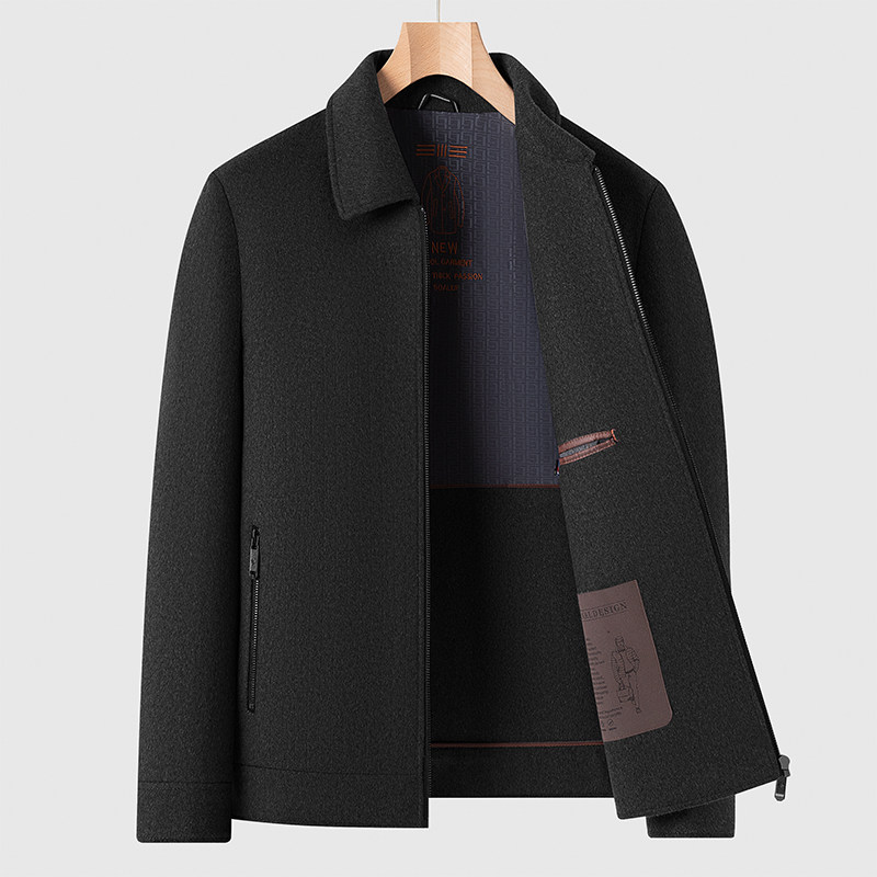羊毛呢夹克男外套短款黑色翻领拉链款男装2025新款高端双面呢大衣,淘宝优惠券,粉丝福利购,淘宝优惠卷