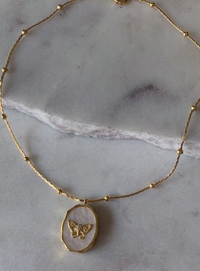 亚马逊蝴蝶贝壳相册相框项链复古合项链镀真金保色