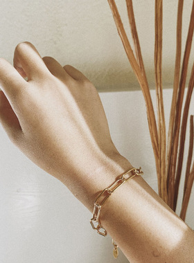 亚马逊爆款 欧美简约冷淡风回形针粗链条手链女 ins嘻哈古巴手链