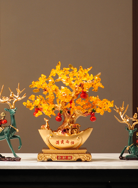 新中式发财树招财猫摆件