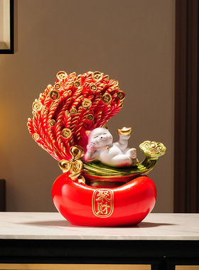 新中式招财猫元宝聚财陶瓷摆件