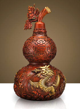 纯铜彩铜招财葫芦摆件龙凤一对 开盖客厅玄关结婚祝寿礼品摆设