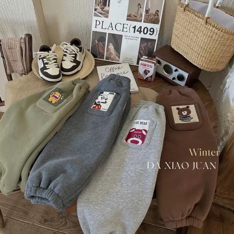 儿童加绒加厚裤子冬季休闲男女童宝宝一体绒保暖卫裤卡通束脚长裤,淘宝优惠券,粉丝福利购,淘宝优惠卷