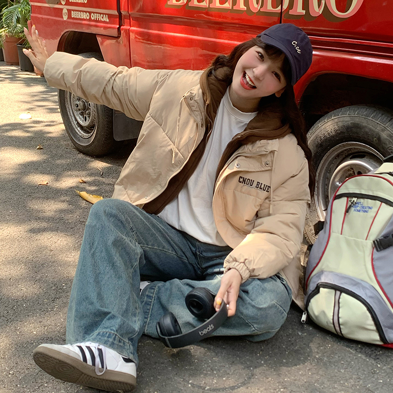 孕妇装美式高街羽绒棉服冬季新款宽松孕妈假两件加厚棉衣棉袄外套 - 图1