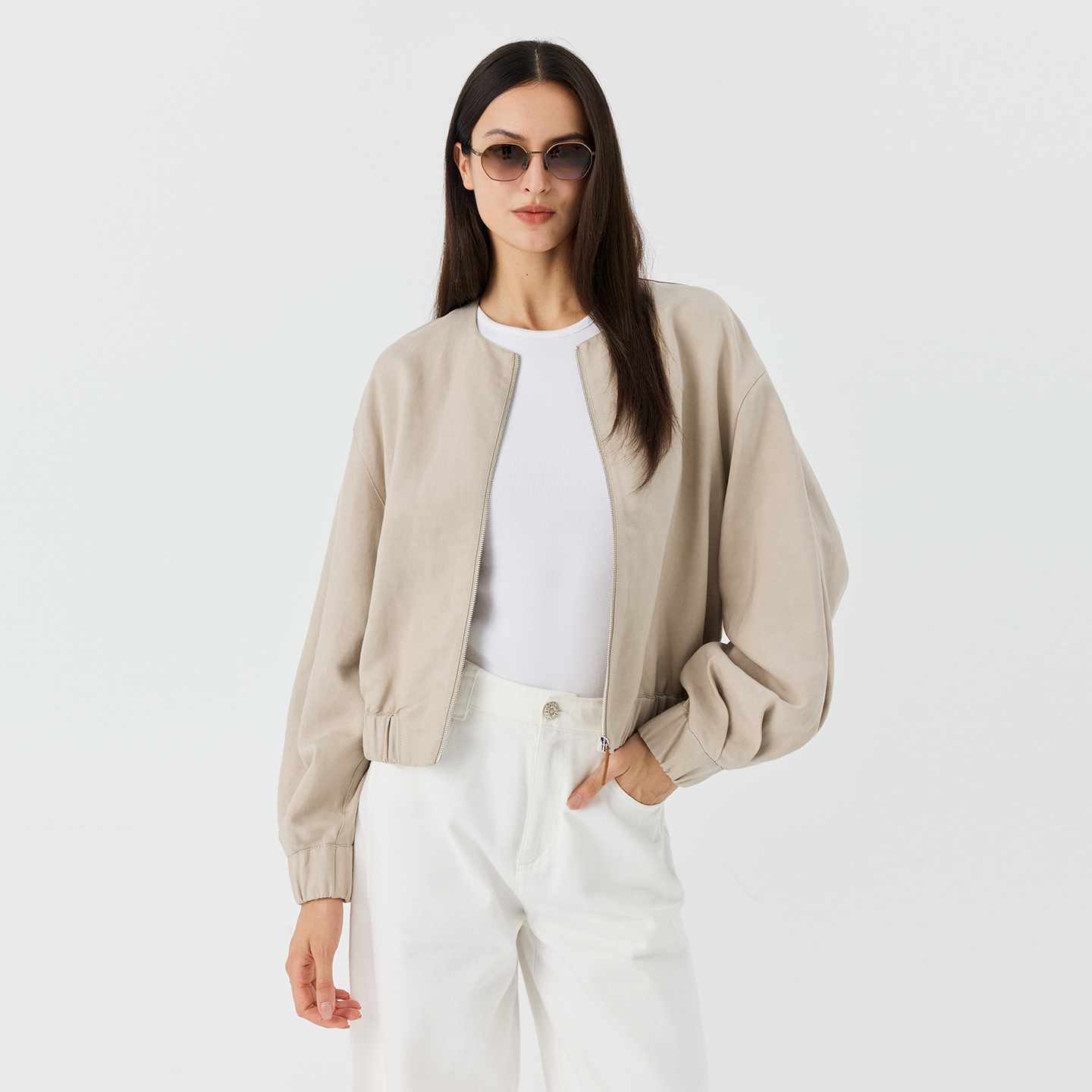 COLINWANG-思绪与轻舟|奢牌质感粘胶亚麻重工灯笼袖气球夹克外套 - 图2