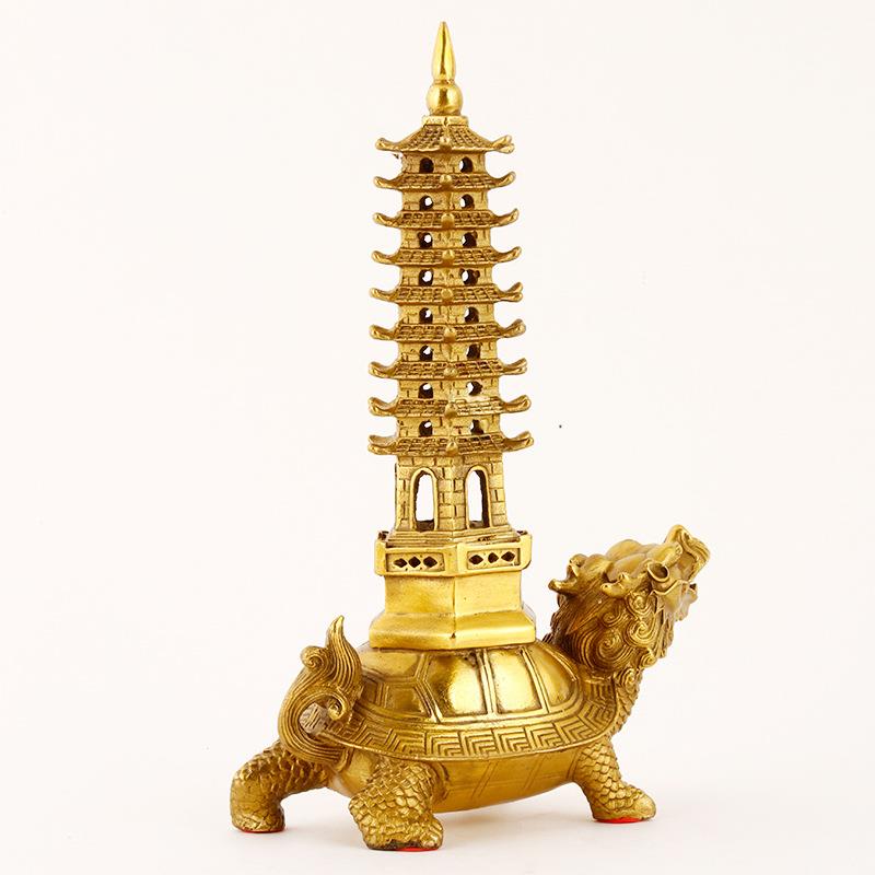 黄铜龙龟文昌塔摆件铜龟塔9层 金属工艺品摆件 - 图1