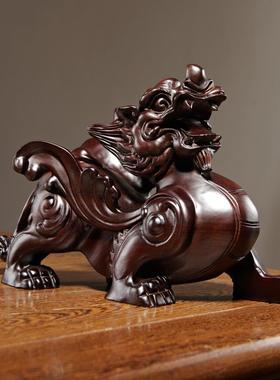 黑檀木雕貔貅摆件实木大号一对客厅家居办公室装饰开业送礼工艺品