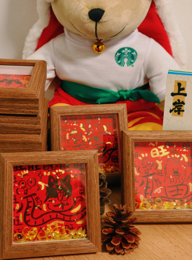 原创纯手绘小狗福字相框摆件金毛边牧雪纳瑞柴犬柯基相框摆件