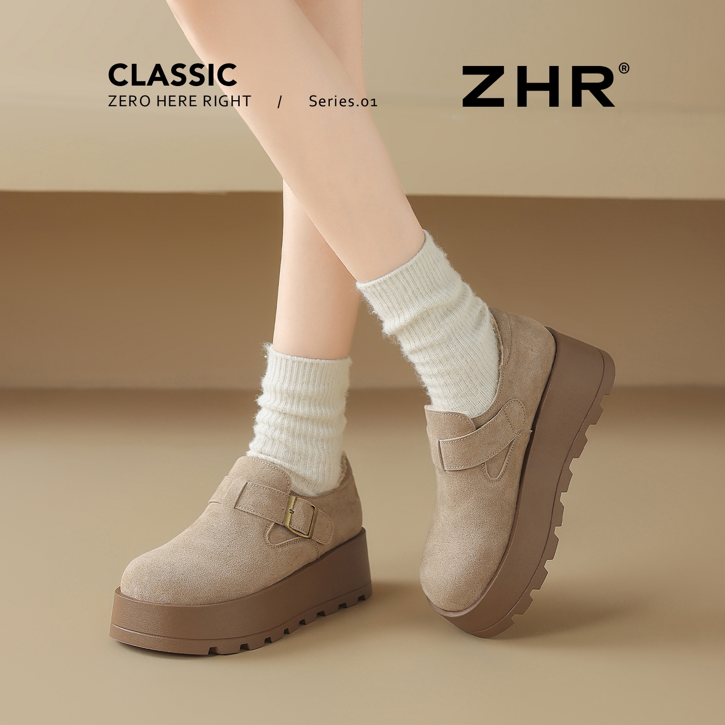 厚底勃肯鞋女2025秋冬新款加绒保暖毛毛棉鞋一脚蹬懒人松糕雪地靴 - 图1