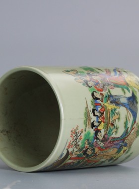 仿清同治瓷器古董古玩景德镇陶瓷粉彩人物金陵十二钗笔筒家居摆饰