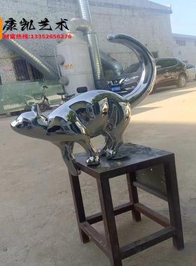 轻奢不锈钢镜面小猫雕塑售楼部别墅园林景观抽象动物摆件装饰定制