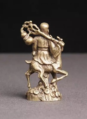 黄铜南极仙翁桌面摆件福禄骑鹿寿星佛像客厅铜小摆件纳福摆饰