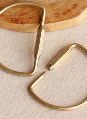 手工钥匙扣黄铜北欧简约金属钥匙圈水滴U型环复古汽车黄铜D型腰挂