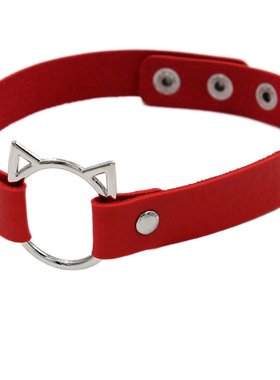 跨境日韩原宿朋克软妹PU皮猫头项圈女颈带网红街拍锁骨链cosplay