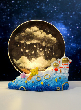 宇航员城堡水晶圆片小夜灯摆件