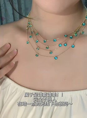 满天星蓝色锆石流苏项链女生小众设计感海边度假吊带裙氛围小配饰