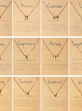NZ2056速卖通跨境12星座十二星座项链女褐色卡片装女饰品