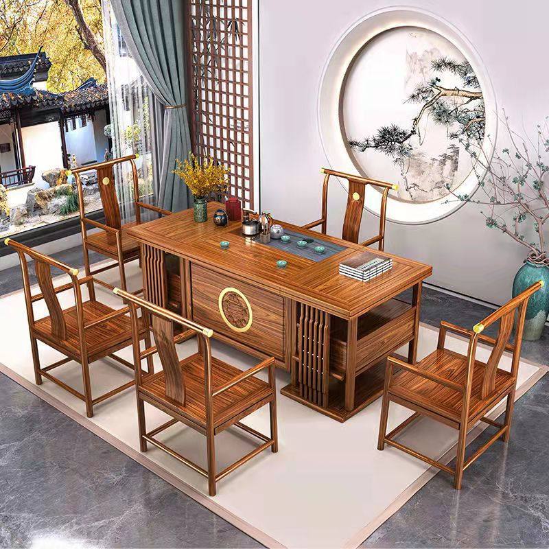印尼花梨木茶桌实木茶桌椅组合新中式全套自动烧水一体功夫泡茶桌 - 图1