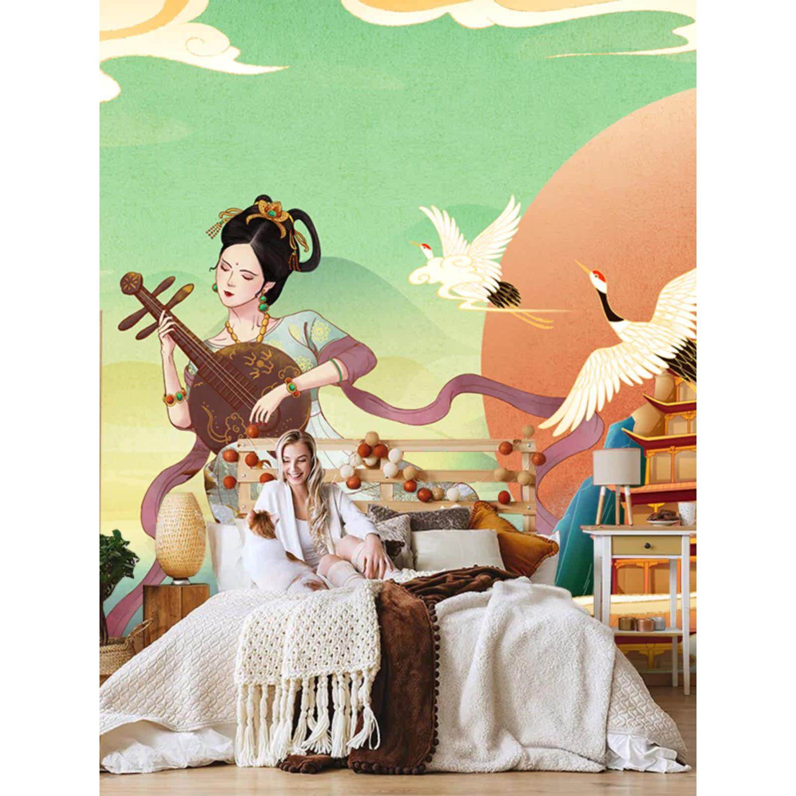 敦煌飞天仙女图祥云古典墙纸酒店大堂客房壁画足浴采耳理疗店墙布,淘宝优惠券,粉丝福利购,淘宝优惠卷