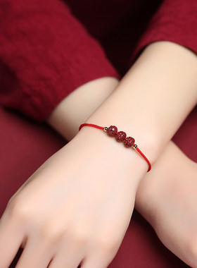 普陀山朱砂莲花红绳手链女红色绳