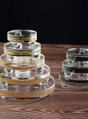 水晶底座托不发光圆形桌面摆件琉璃佛像舍利塔佛塔八吉祥图案底座