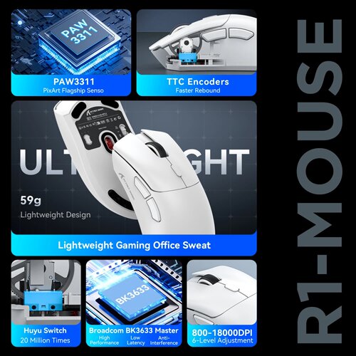 Attack Shark R1 Wireless Gaming Mouse Tri Mode 2.4G Bluetoo - 图0