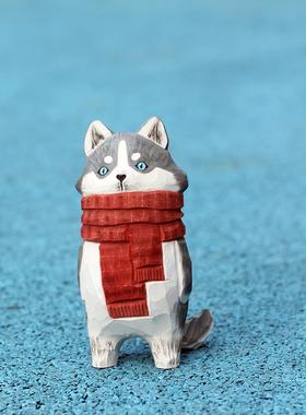 [两祇单身狗]手工木制哈士奇柴犬狗装饰品圣诞礼物家庭配件