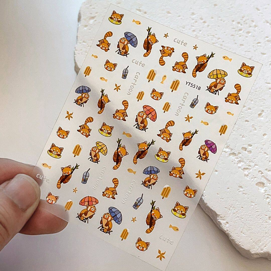 新款卡通可爱小浣熊浮雕美甲贴纸装饰背胶3d立体熊猫贴纸指甲diy,淘宝优惠券,粉丝福利购,淘宝优惠卷