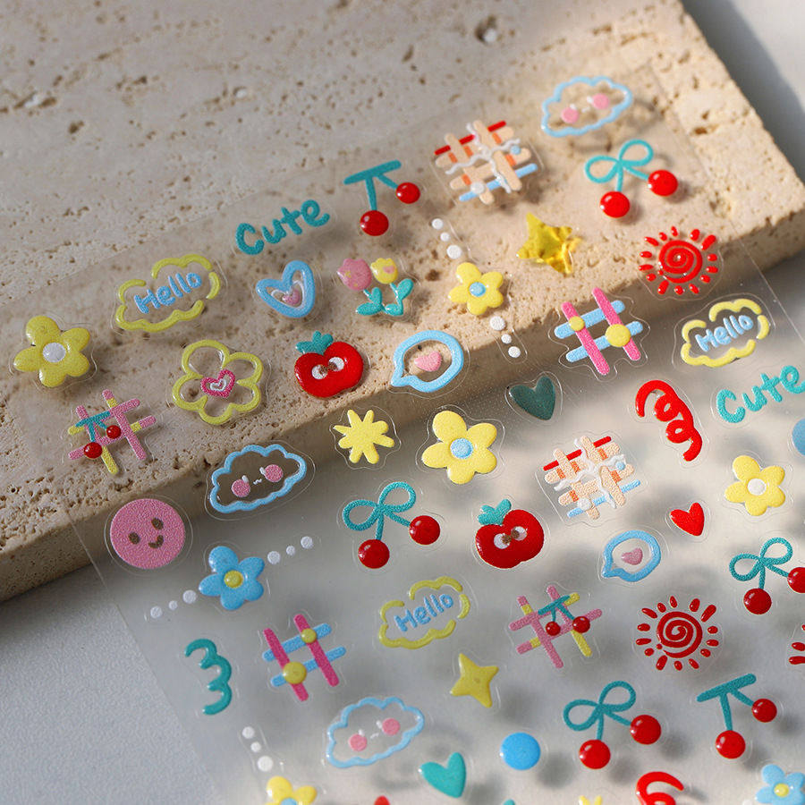 2025新款多巴胺涂鸦水果立体花园浮雕美甲贴纸小兔子可爱指甲装饰,淘宝优惠券,粉丝福利购,淘宝优惠卷