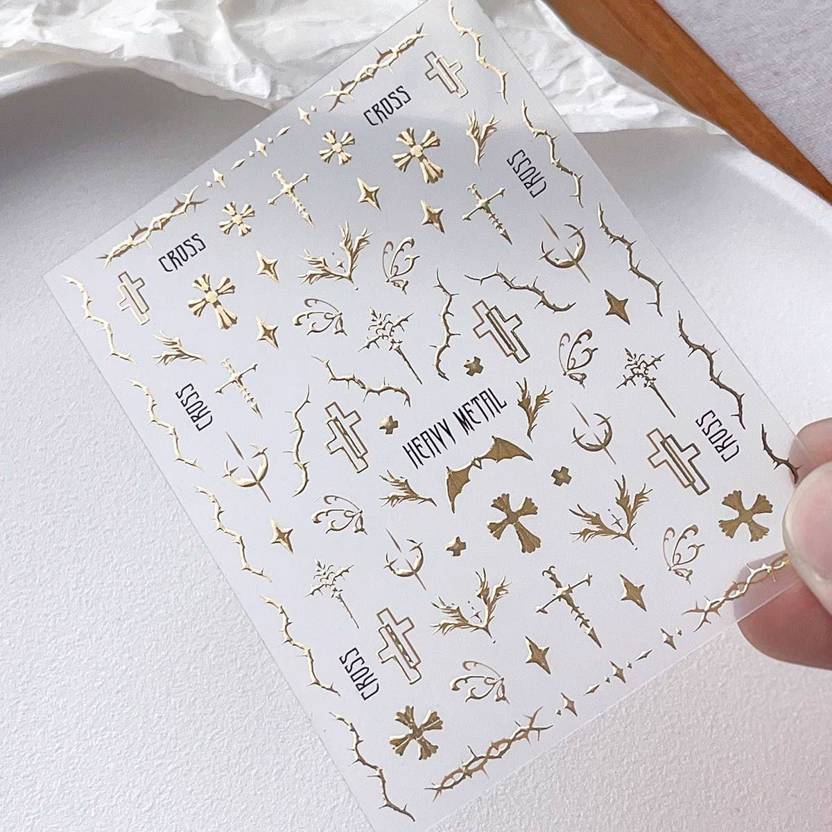新款 烫金十字架羽翼防水背胶 高感烫银荆棘之心美甲贴纸咕卡平板,淘宝优惠券,粉丝福利购,淘宝优惠卷