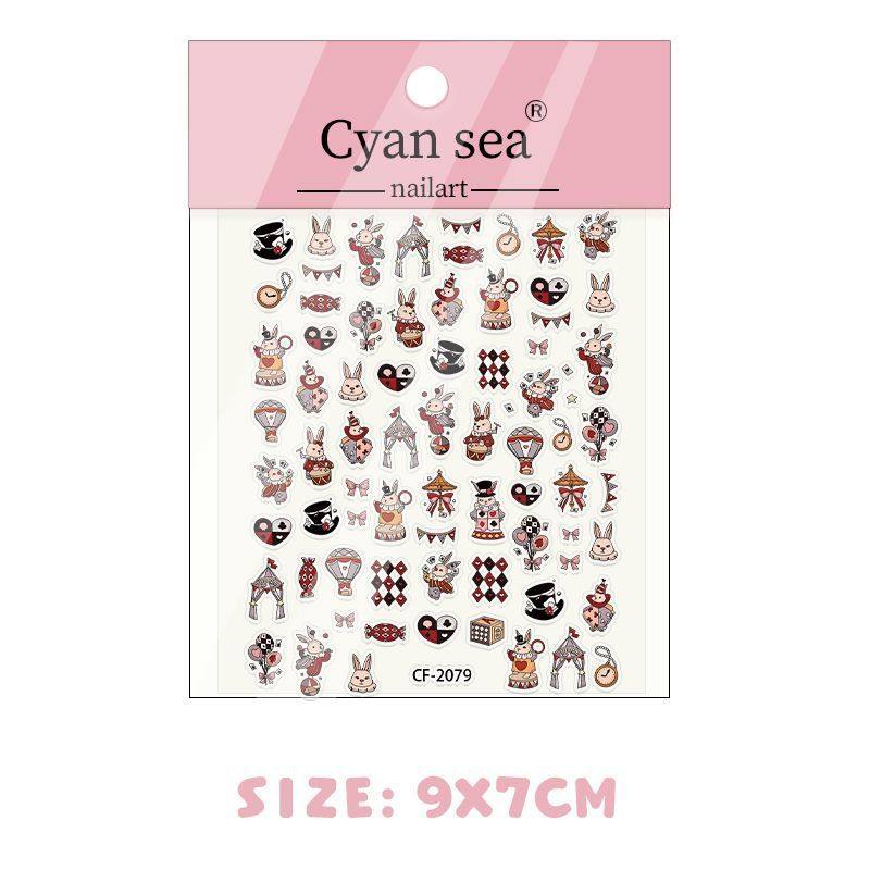 新款马戏团兔兔美甲贴纸立体浮雕可爱卡通帽子兔兔背胶DIY指甲贴,淘宝优惠券,粉丝福利购,淘宝优惠卷
