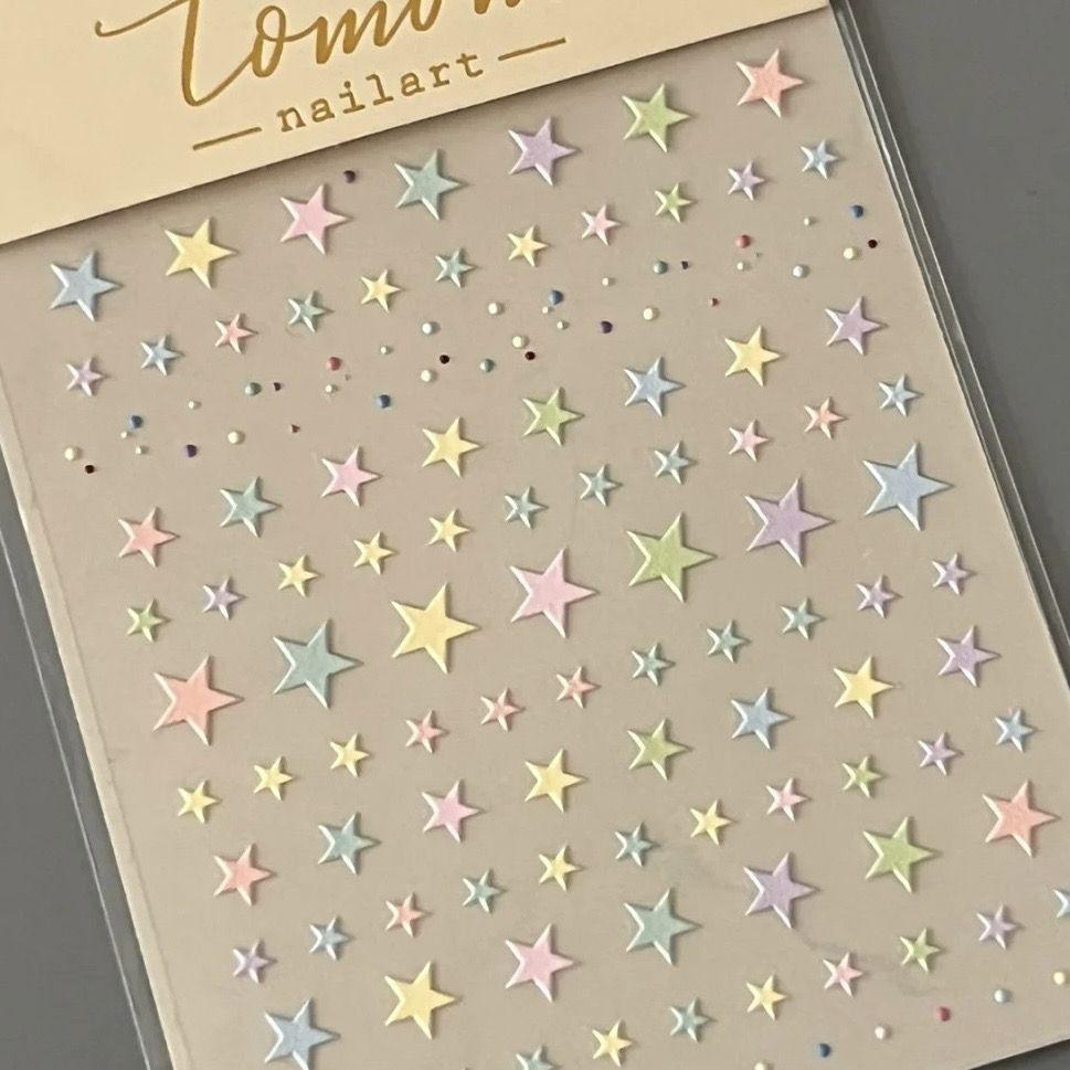 马卡龙爱心星星美甲贴纸浮雕立体日系可爱少女背胶指甲贴纸小图案 - 图1