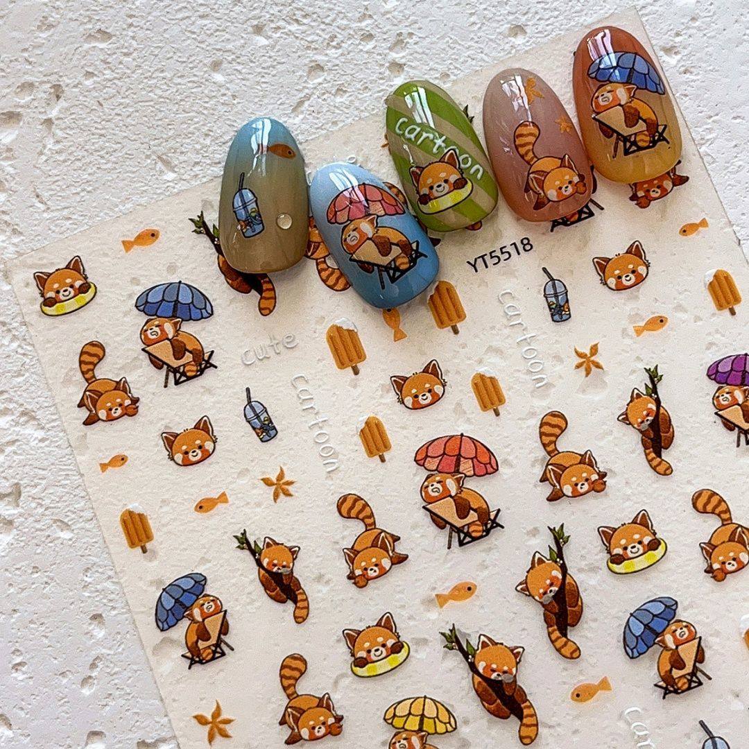 新款卡通可爱小浣熊浮雕美甲贴纸装饰背胶3d立体熊猫贴纸指甲diy,淘宝优惠券,粉丝福利购,淘宝优惠卷