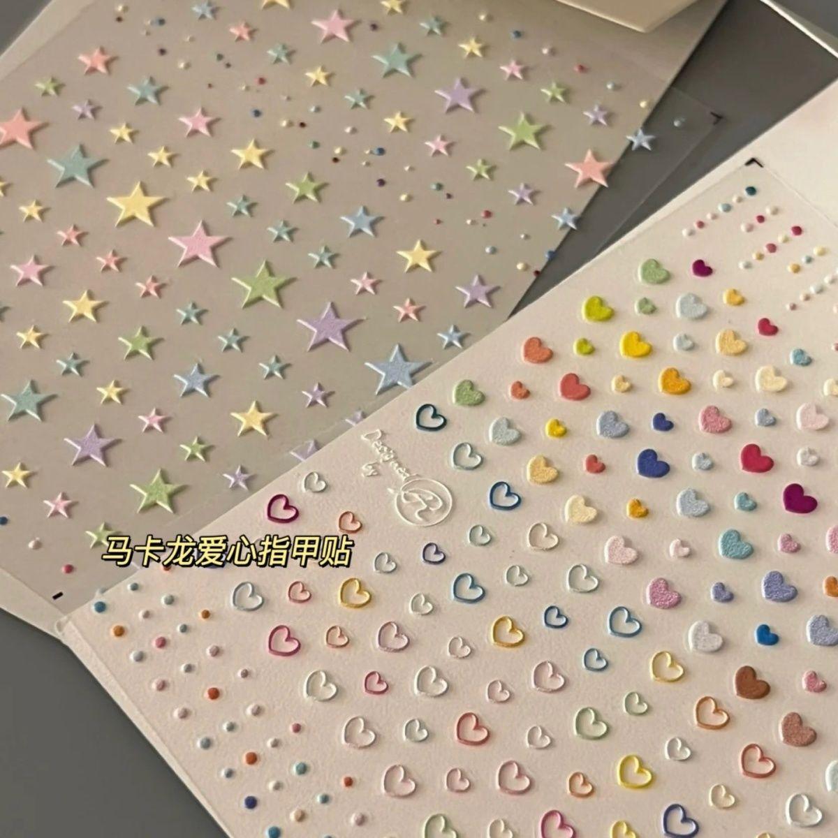 马卡龙爱心星星美甲贴纸浮雕立体日系可爱少女背胶指甲贴纸小图案 - 图2