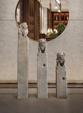 中式庭院仿古拴马桩狮子花园造景布置栓马柱落地摆件室内玄关装饰