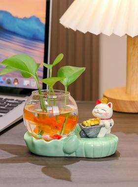 可爱的新年礼物水培玻璃花瓶小装饰品客厅电视柜咖啡桌绿色植物水