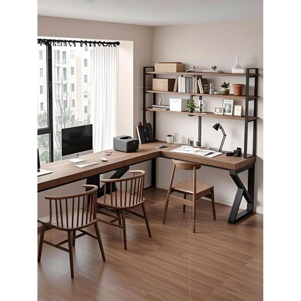 实木转角书桌书架一体家用靠墙办公桌书房学习写字桌双人电脑桌子,淘宝优惠券,粉丝福利购,淘宝优惠卷