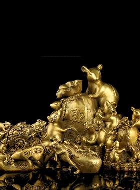 纯黄铜五鼠运财金钱袋鼠十二生肖鼠家居办公室聚财铜老鼠摆件礼品