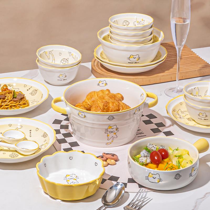 美康之家釉下彩可爱卡通碗碟套装家用陶瓷碗筷盘餐具碗盘一人食 - 图3