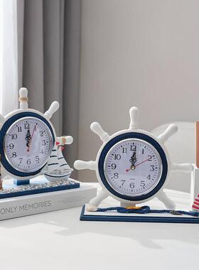 卧室床头装饰座钟客厅实木质钟表摆件地中海航海座钟创意静音时钟