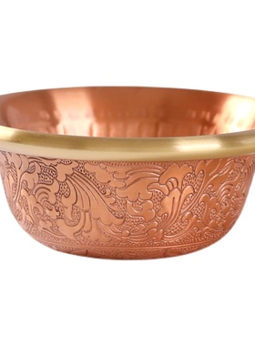 极速藏式c紫铜莲花供水碗用品家用锤纹净水供杯财神圣水杯供奉摆