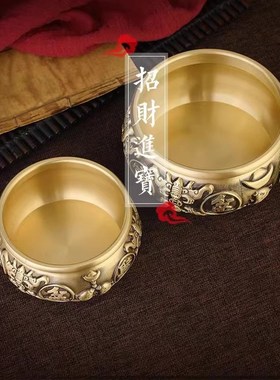 纯铜招财聚宝盆黄铜米缸存钱罐八福聚宝摆件玄关客厅柜台装饰礼品
