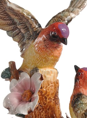 简欧式红头山雀鸟陶瓷礼品家饰品摆件动物摆件结婚饰品大号电视柜