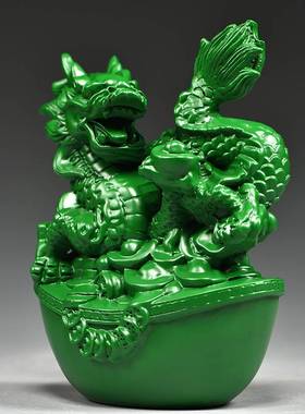 绿色实木质龙摆件十二生肖青色纯木头雕龙形工艺品客厅电视柜装饰