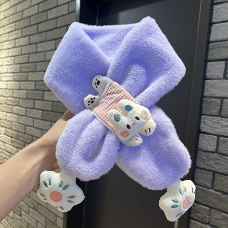 冬季儿童毛绒围巾秋冬女孩女童加厚保暖韩版宝宝可爱卡通围脖交叉,淘宝优惠券,粉丝福利购,淘宝优惠卷