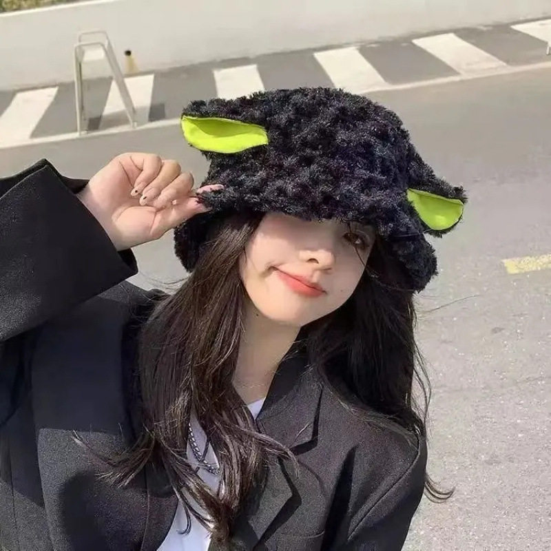 小羊帽秋冬季毛绒绒帽可爱羊耳朵渔夫帽子女学生百搭保暖护耳帽潮