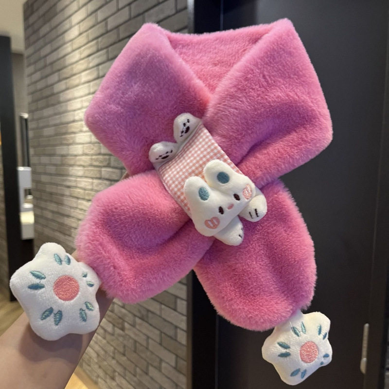 冬季儿童毛绒围巾秋冬女孩女童加厚保暖韩版宝宝可爱卡通围脖交叉,淘宝优惠券,粉丝福利购,淘宝优惠卷
