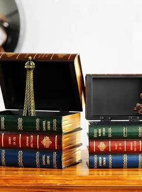 假书装饰品欧式复古仿真书摆件家居木质收纳盒桌面装饰拍照小道具